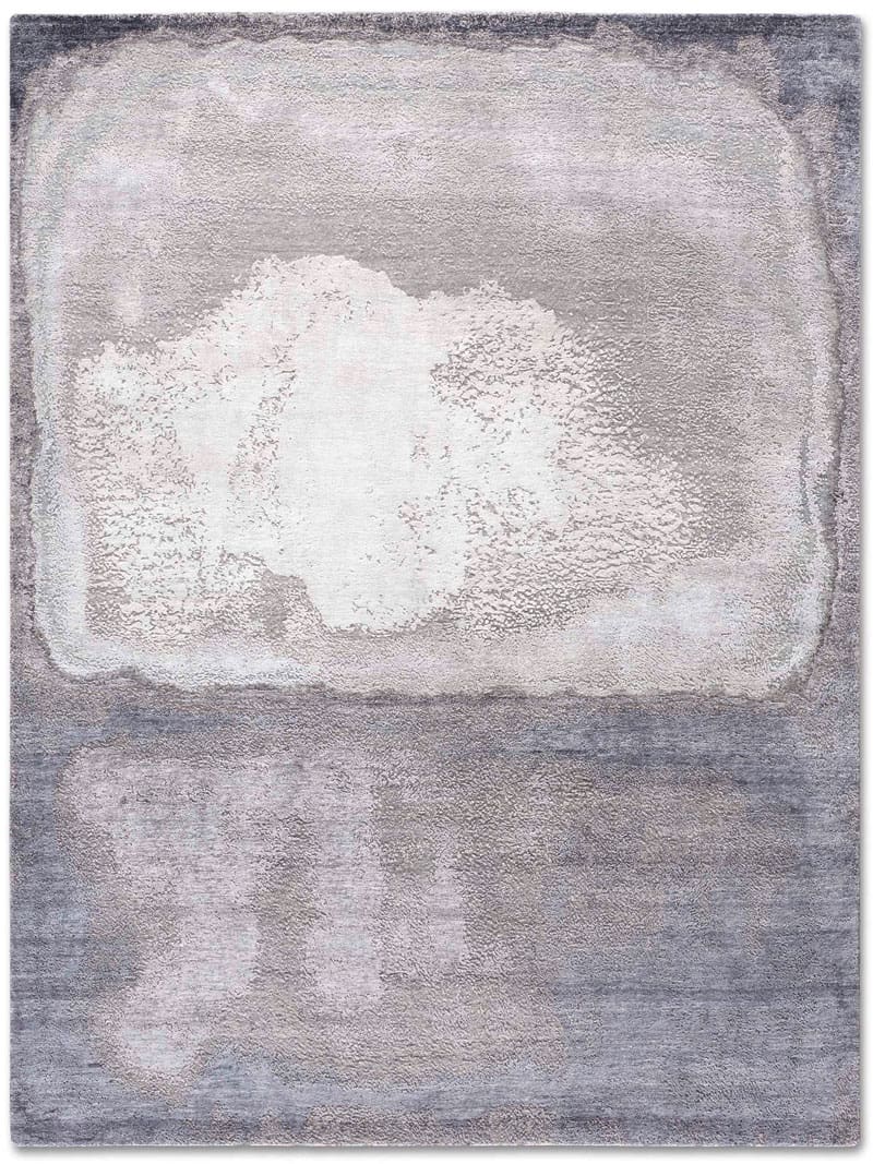 White Silver Hand-Knotted Wool / Silk Rug | Size: 122 x 183 cm