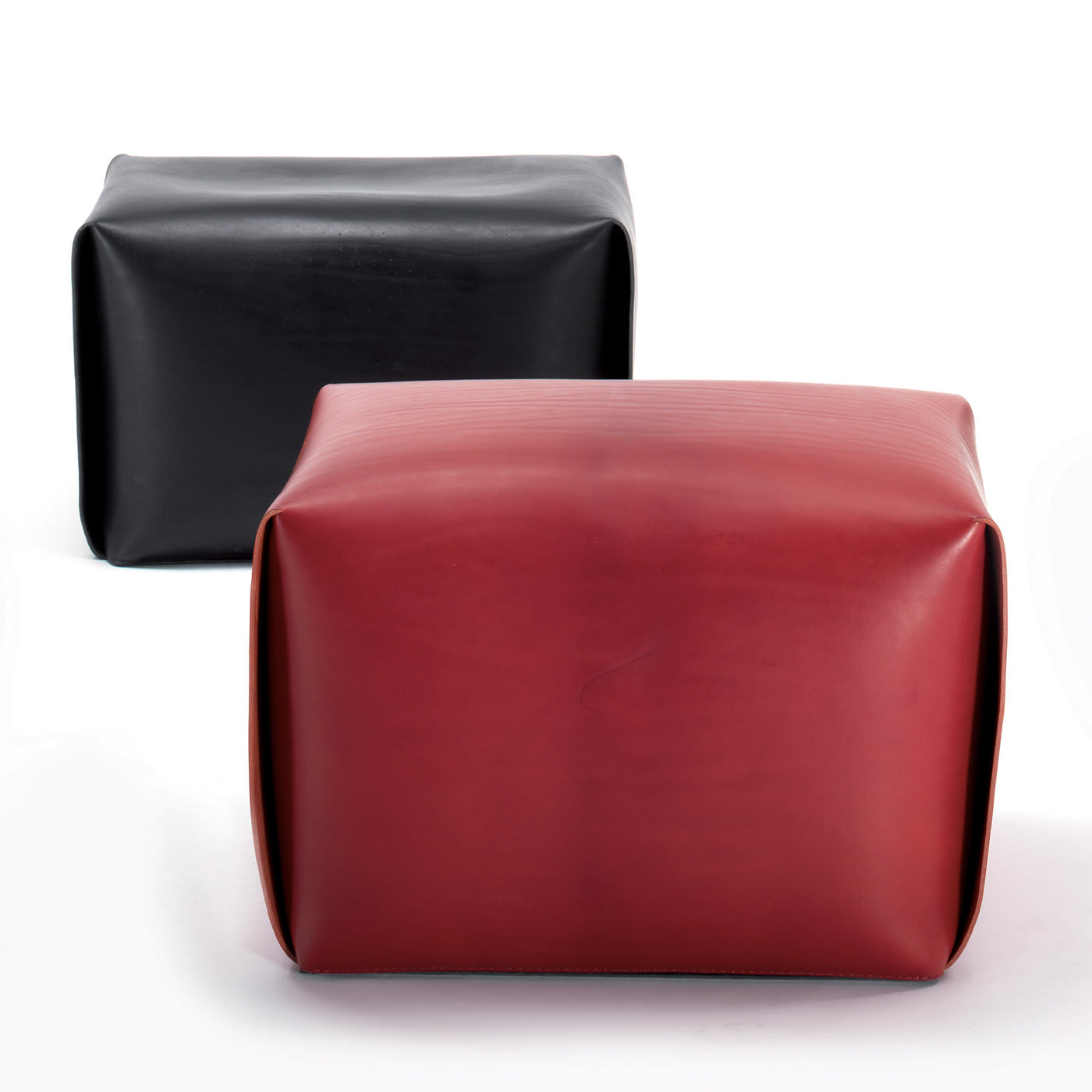 Big Bao Red Leather Ottoman