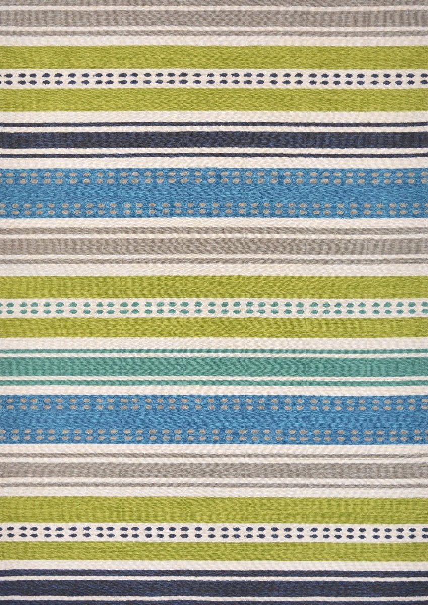 Stripes Green & Blue Outdoor Hand-Woven Rug | Size: 250 x 350 cm