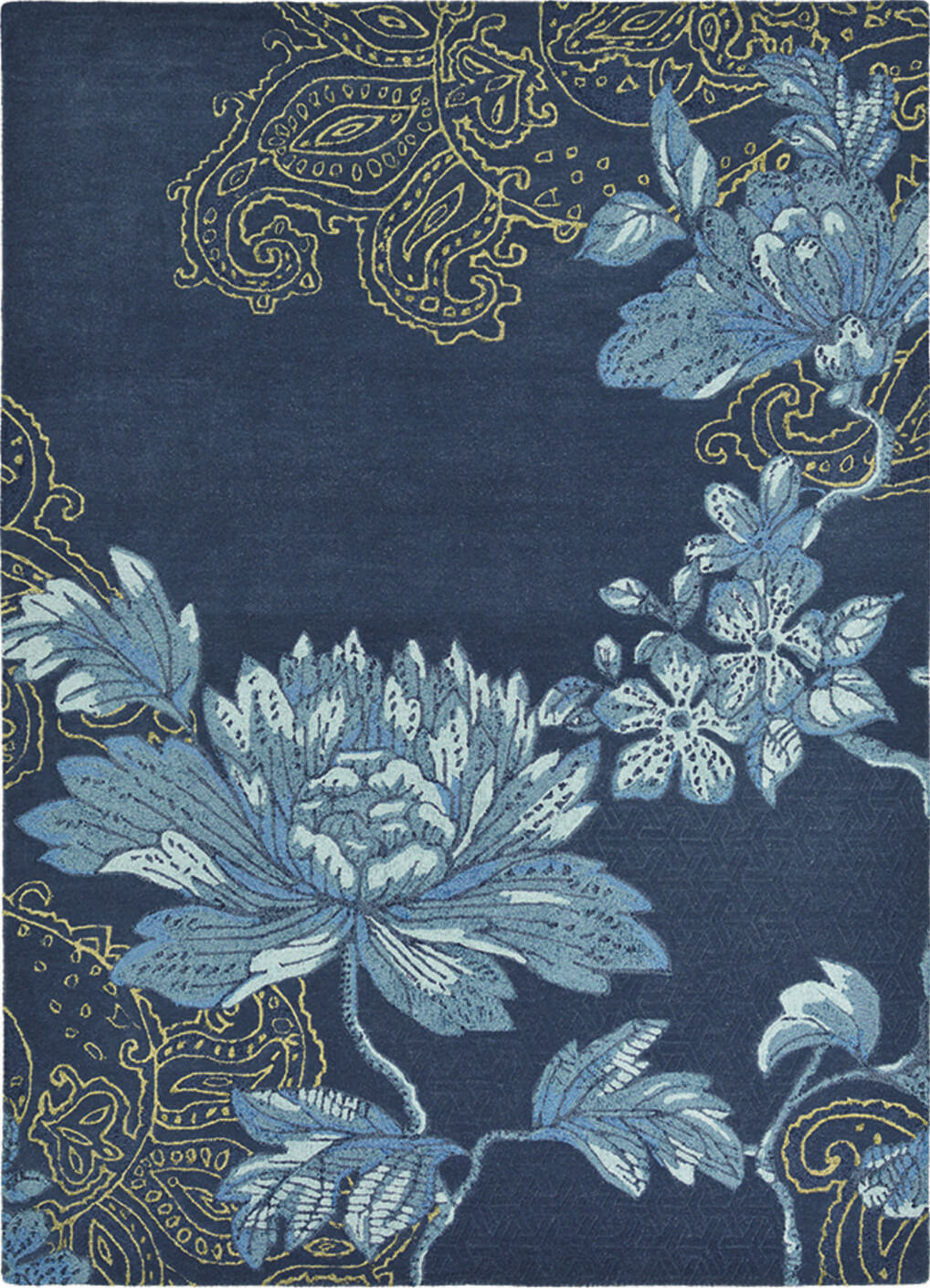 Floral Blue Wool / Viscose Hand Made Rug