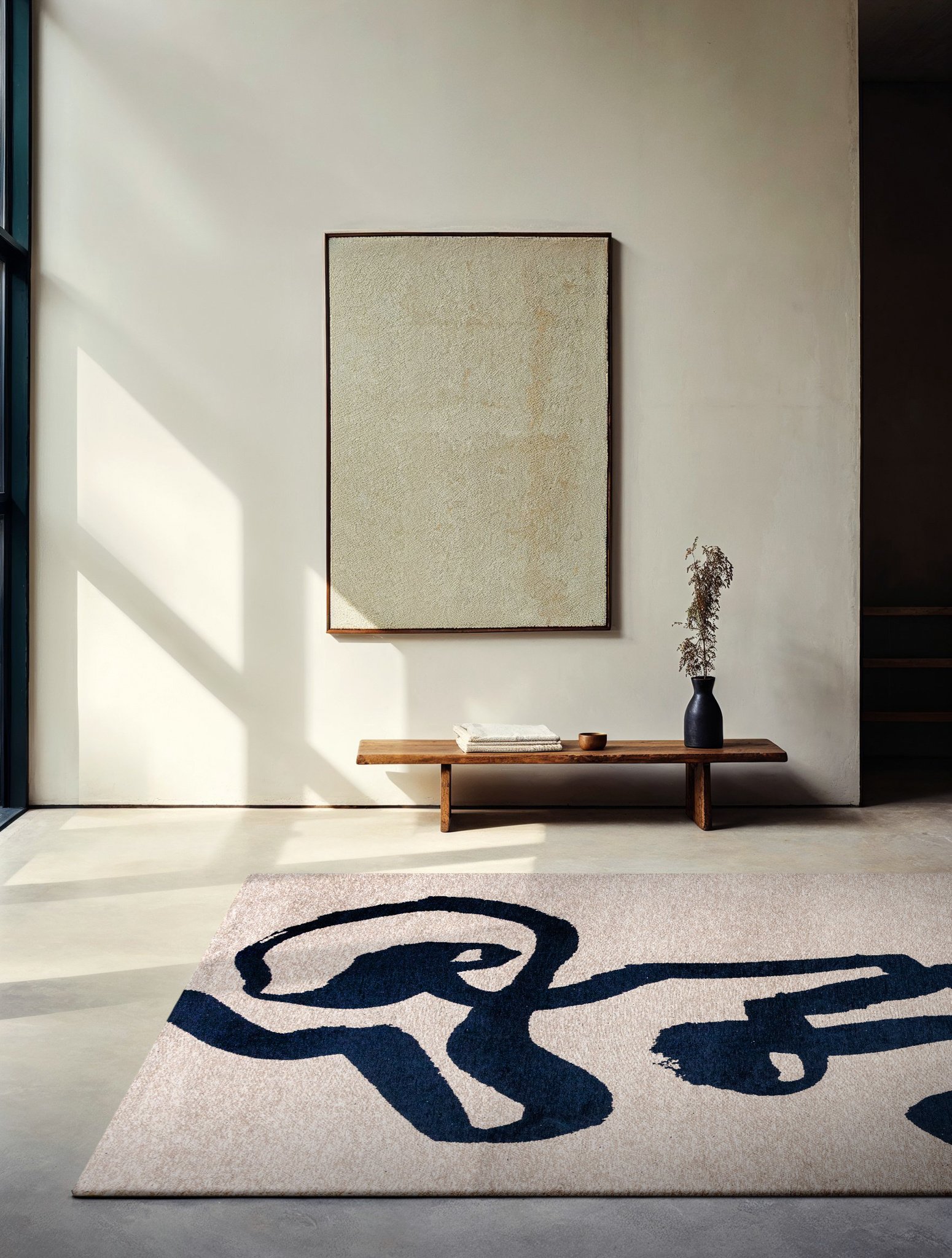 Artistic Blue Brushstroke Rug | Size: 240 x 340 cm