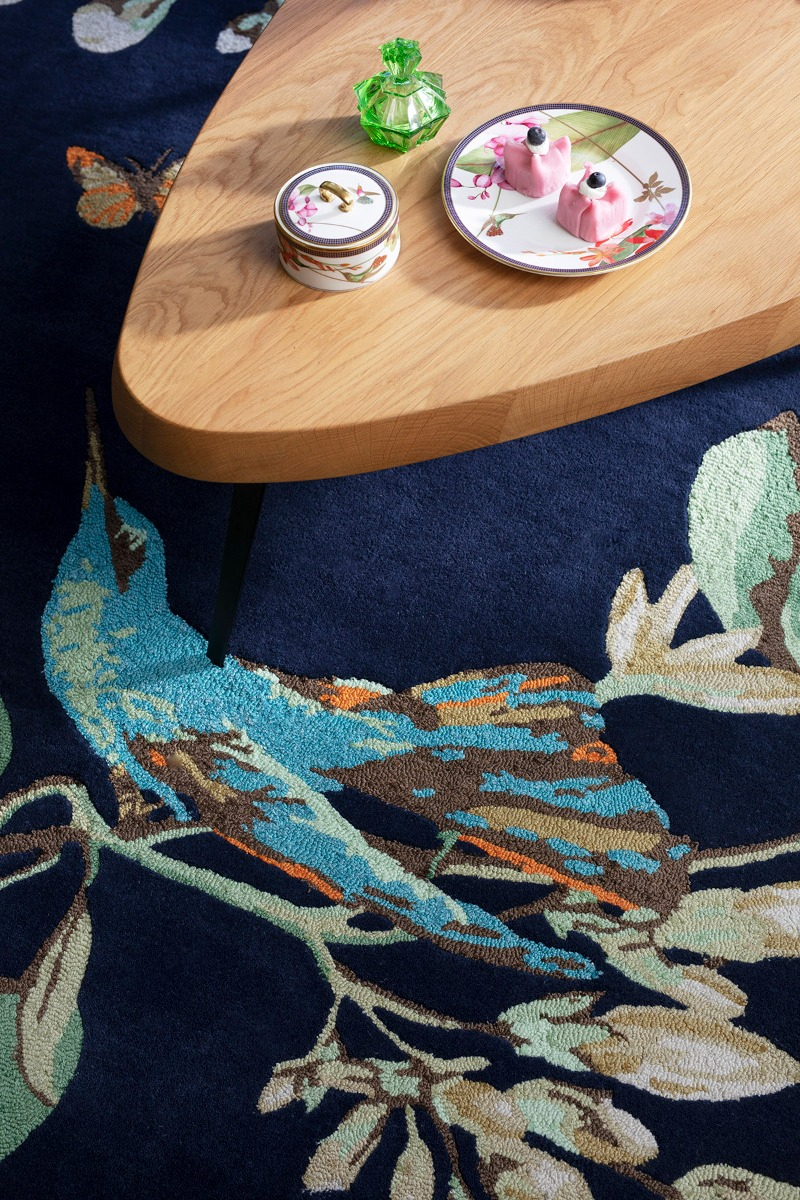 Hummingbird Navy Hand-Woven Rug