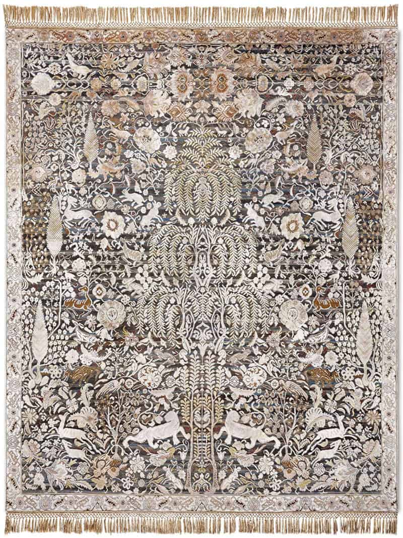 Gold / Grey Luxury Silk / Wool Rug
