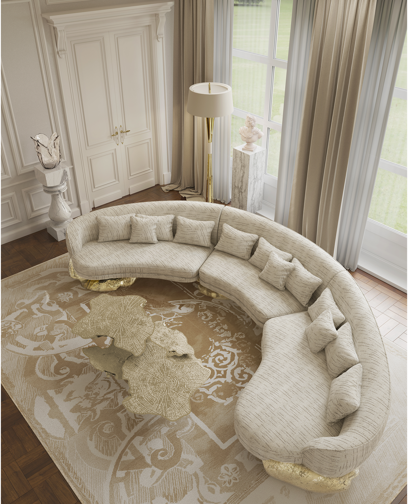 Angora White Curved Luxe Sofa