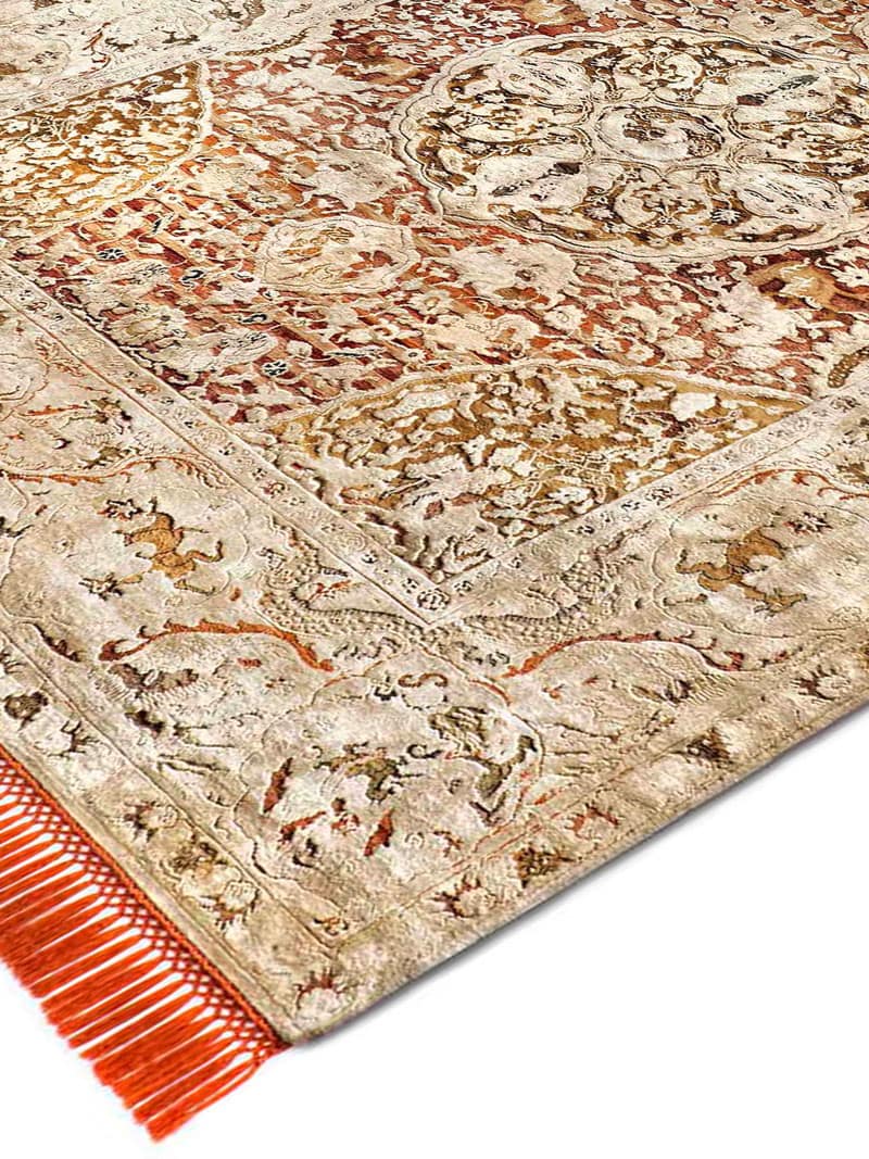 Gold Hand-Knotted Silk / Wool Rug