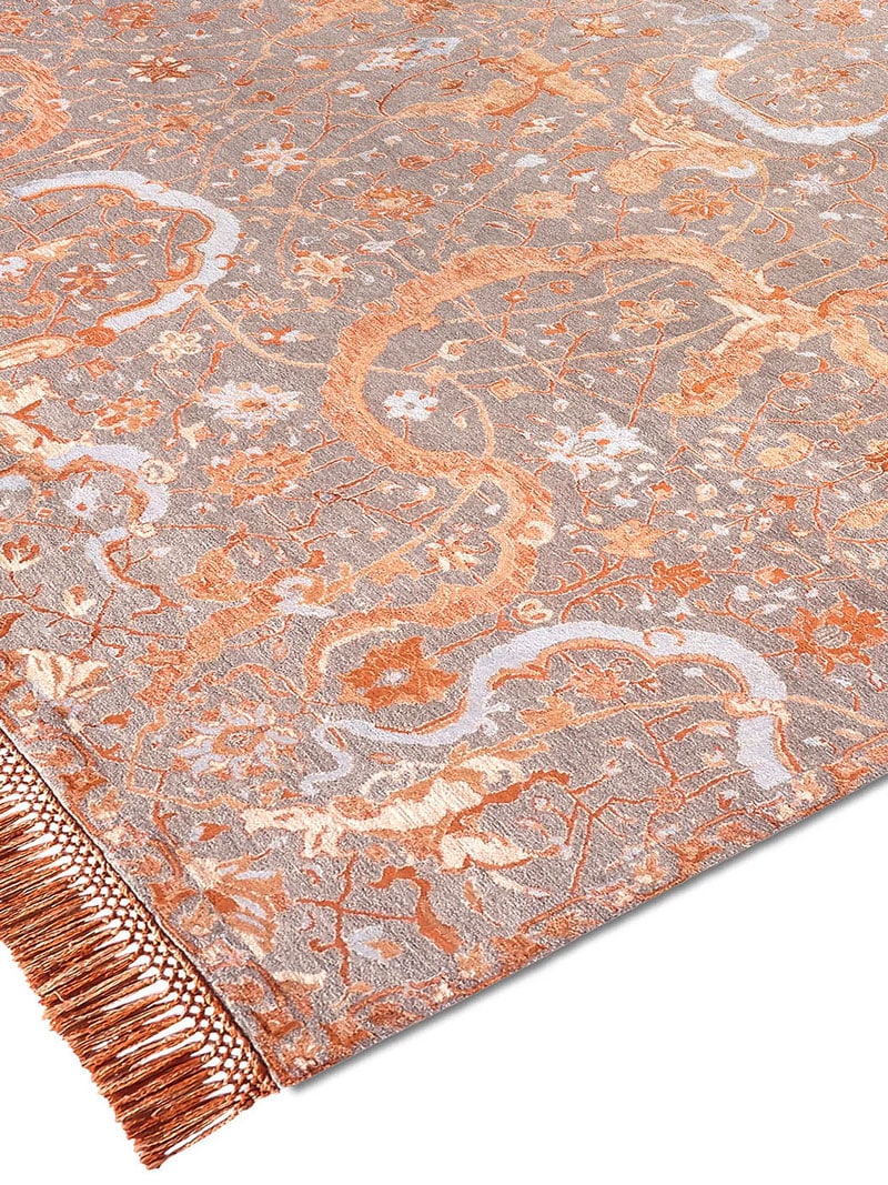Tabriz Orange Hand-Knotted Wool / Silk Rug