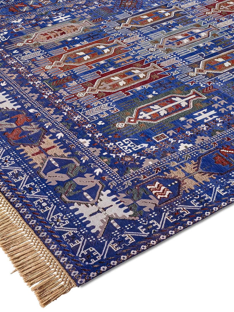 Balouch Blue Hand-Knotted Silk / Wool Rug | Size: 300 x 400 cm