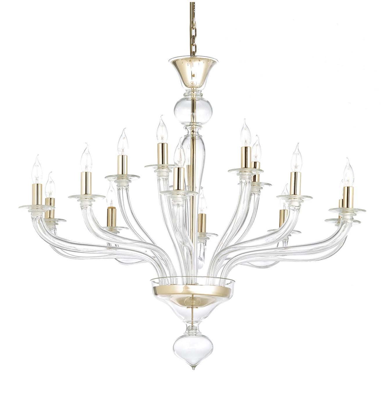 Murano Clear Glass 24K Gold Chandelier