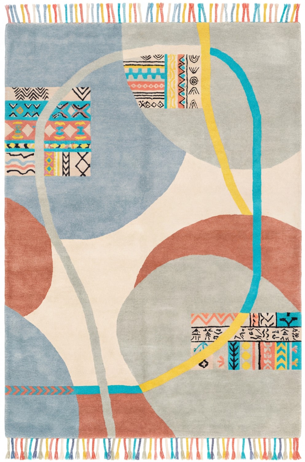 Playful Orbits Blue Handwoven Rug