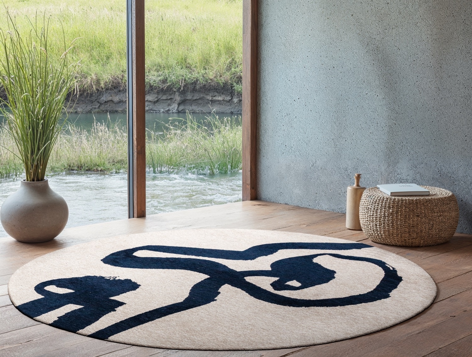 Artistic Blue Brushstroke Round Rug | Size: Ø 240 cm