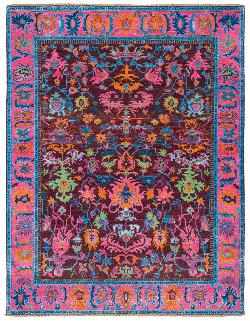 Pink / Multi Silk Designer Rug