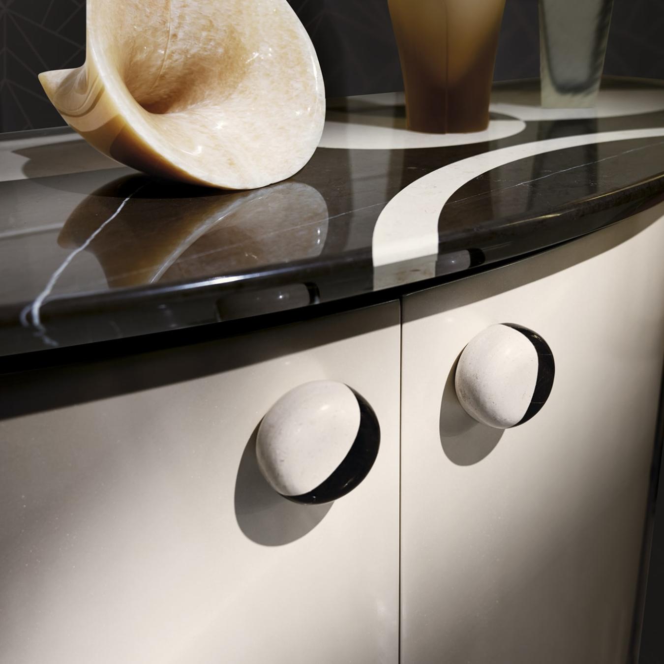 Marble-Top Curved Console with Lacquered Base