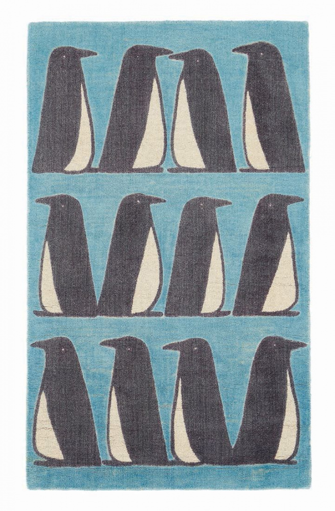 Penguins Turquoise Handwoven Rug