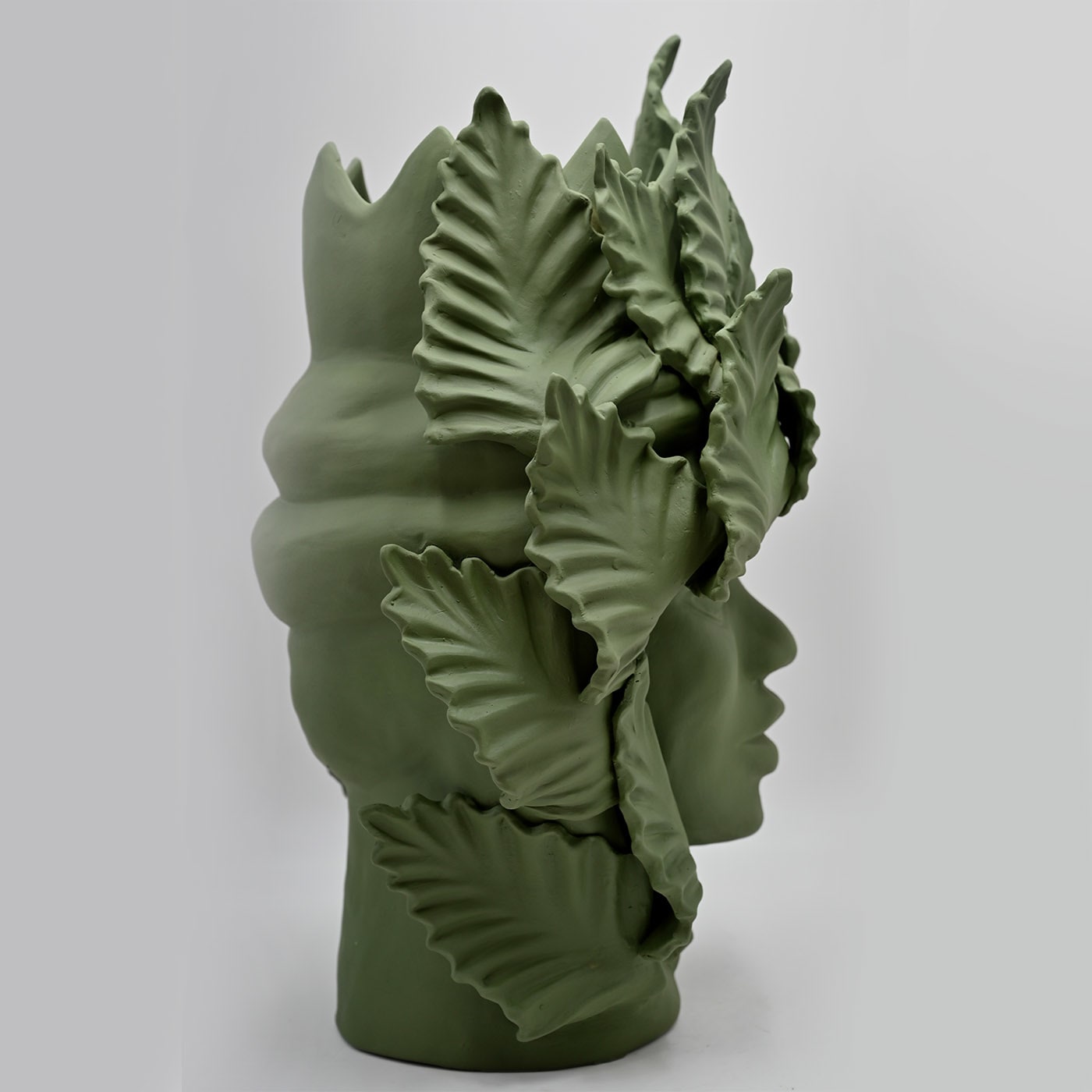 Moor's Head Sculpture with Matte Green Finish