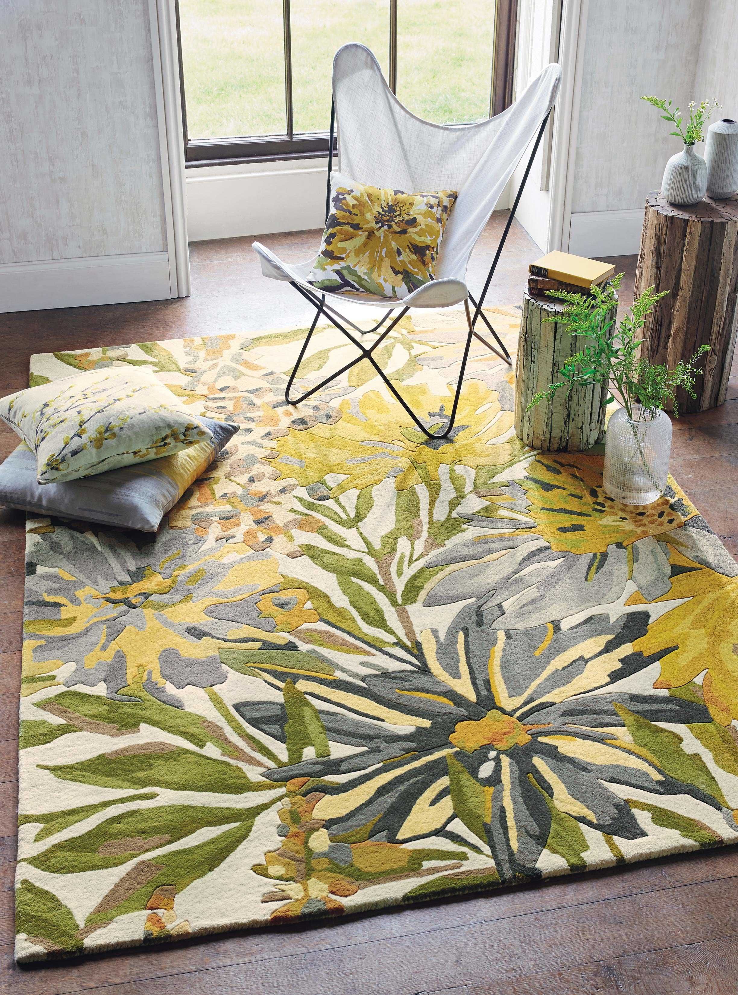 Yellow Floral Hand Woven Rug