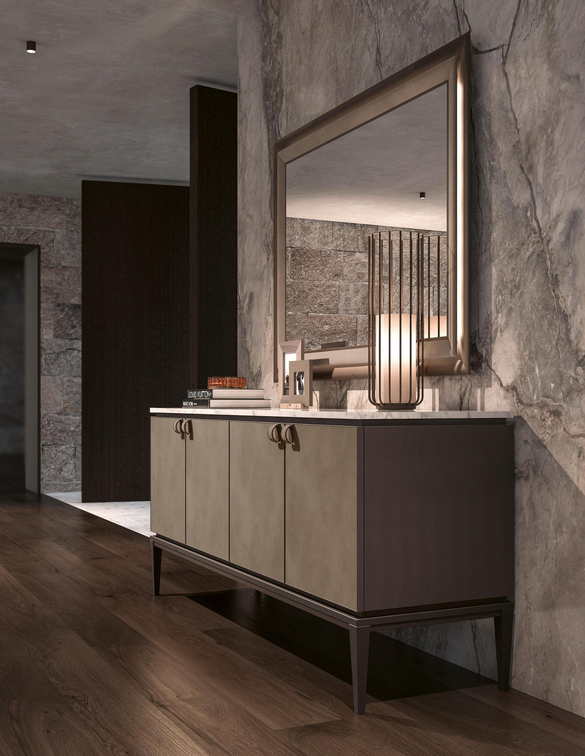 Luxe Marble Top Sideboard with Leather Doors