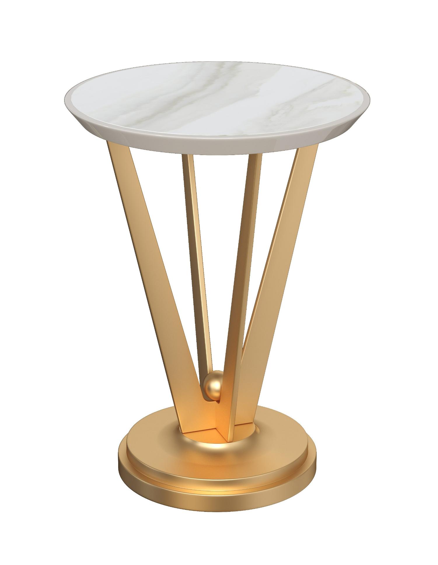 Tropea White Marble and Gold Handcrafted Side Table