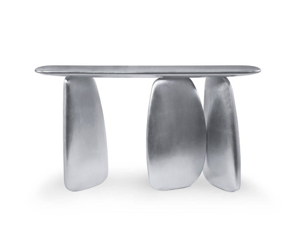 Sculptural Silver Luxe Console Table