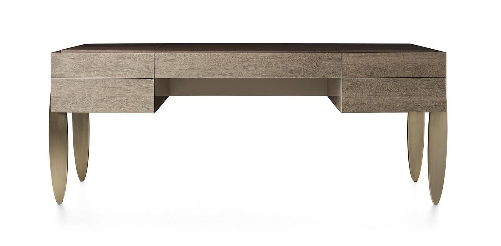 Desk with Luxe Leather Top and Bronze Legs