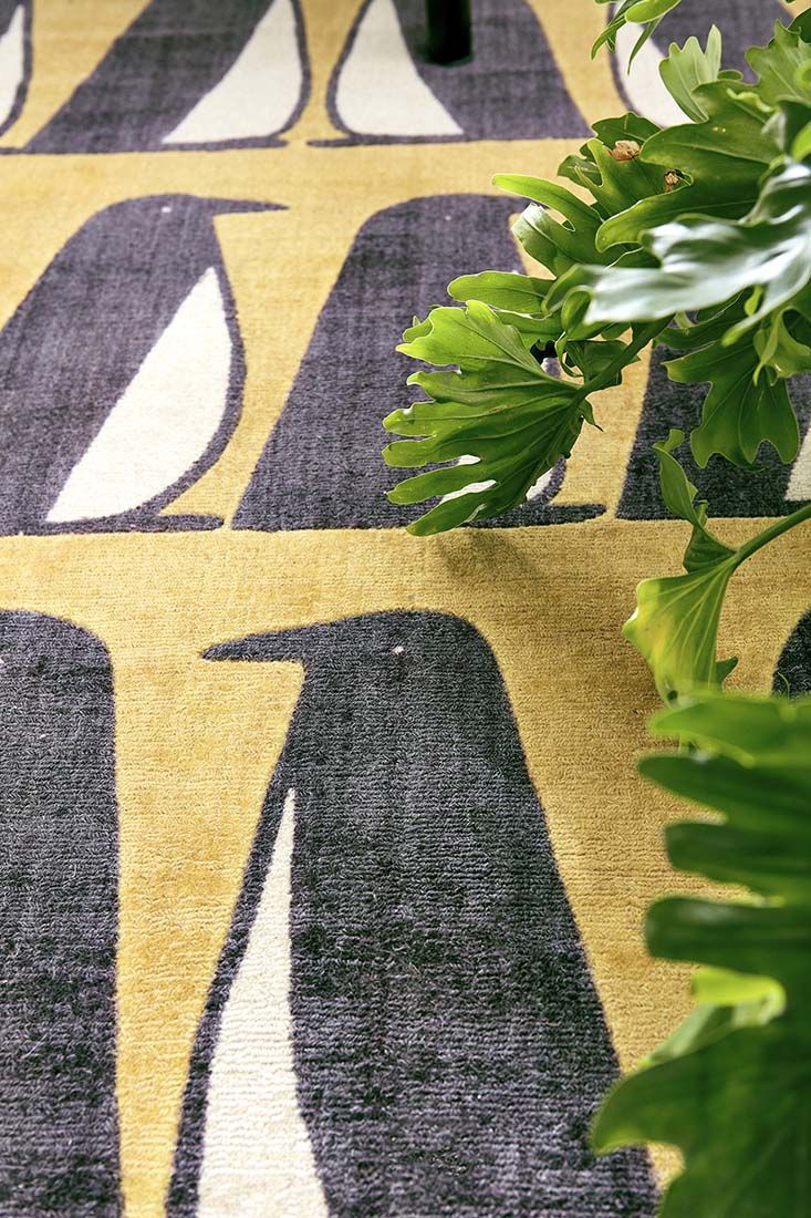 Penguins Yellow Handwoven Rug | Size: 140 x 200 cm