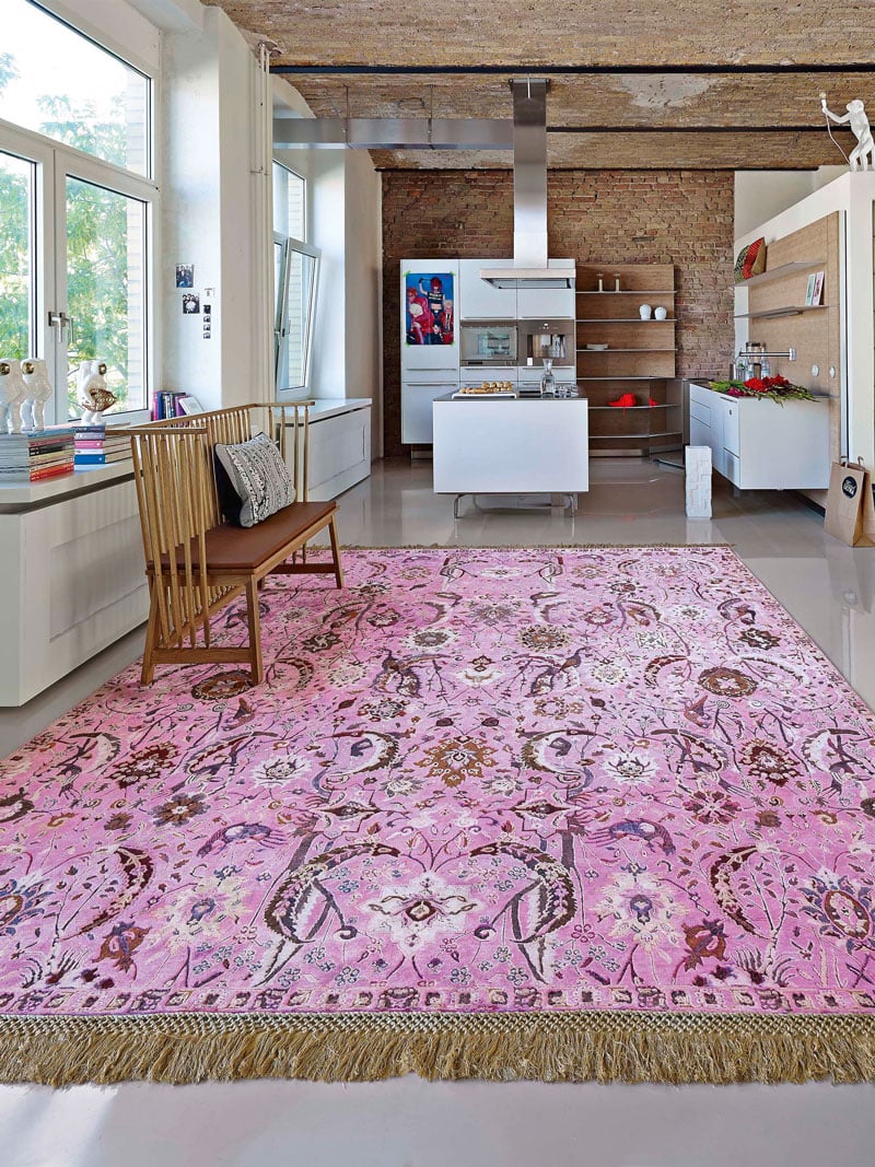 Kerman Pink Wool & Silk Rug | Size: 305 x 427 cm