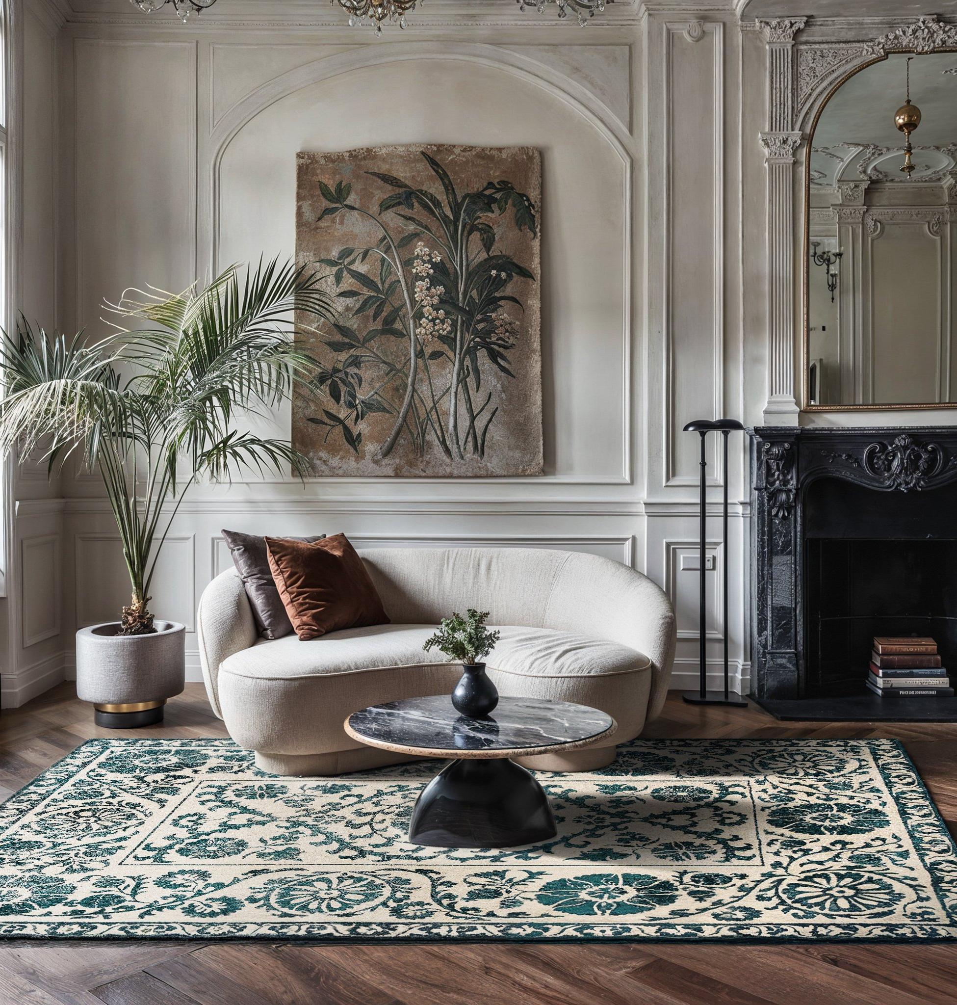 Teal Suzani Floral Motif Rug | Size: 200 × 280 cm