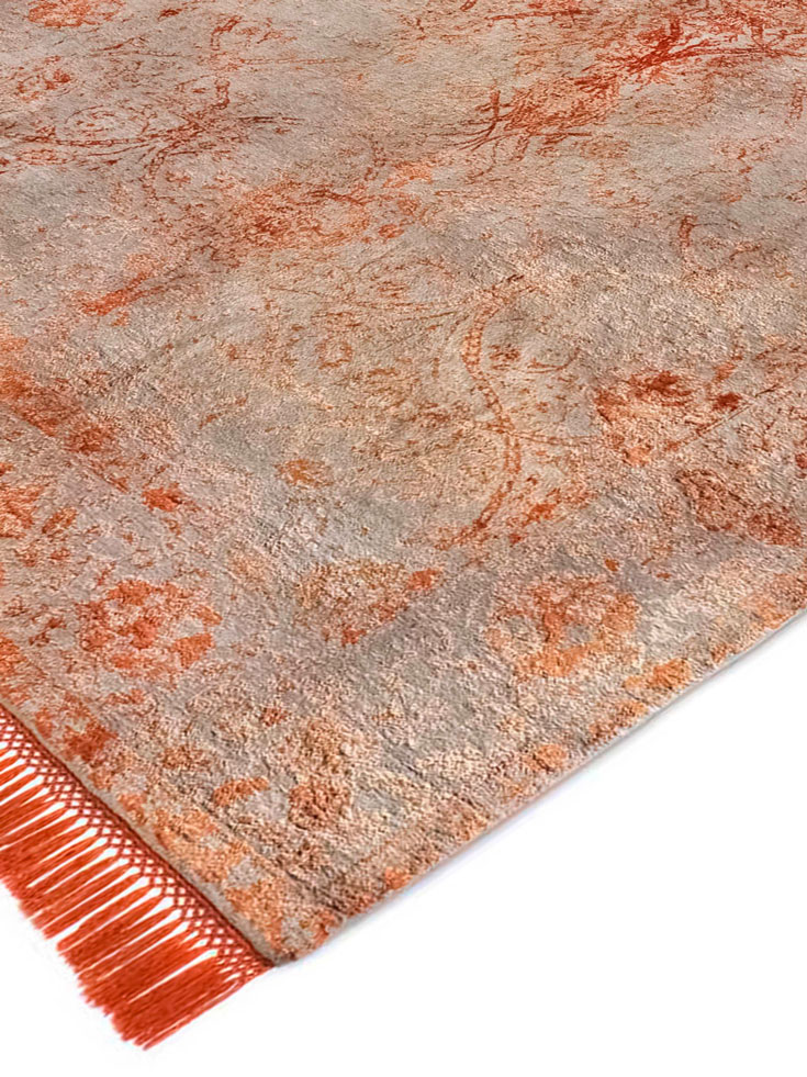 Copper Hand-Knotted Wool / Silk Rug ☞ Size: 300 x 400 cm