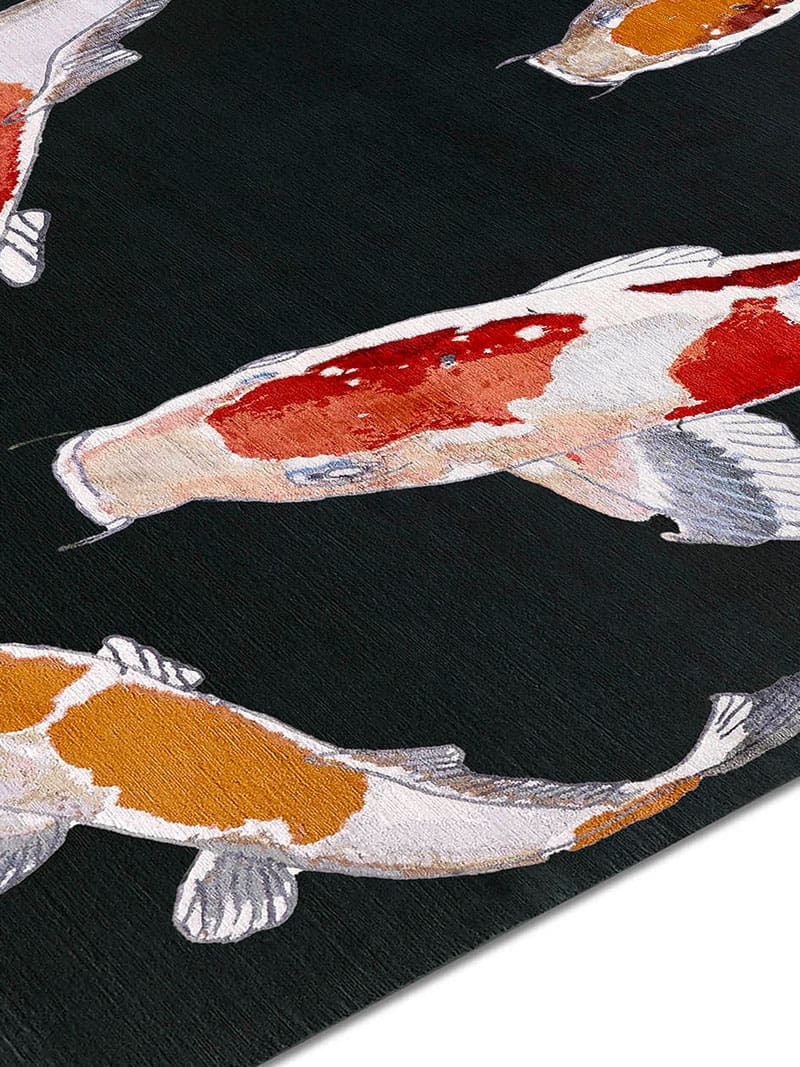 Fish Red / Black Luxury Hand-Woven Rug