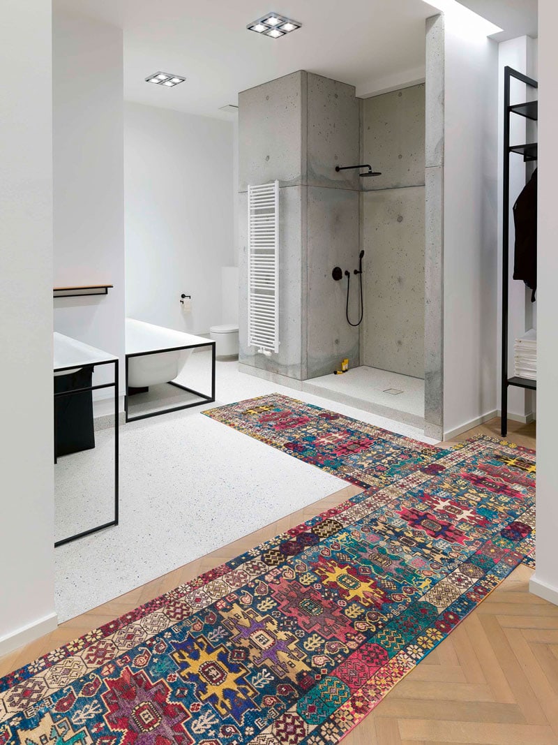 Original Natural Blue Hand-Knotted Wool Rug | Size: 100 x 300 cm