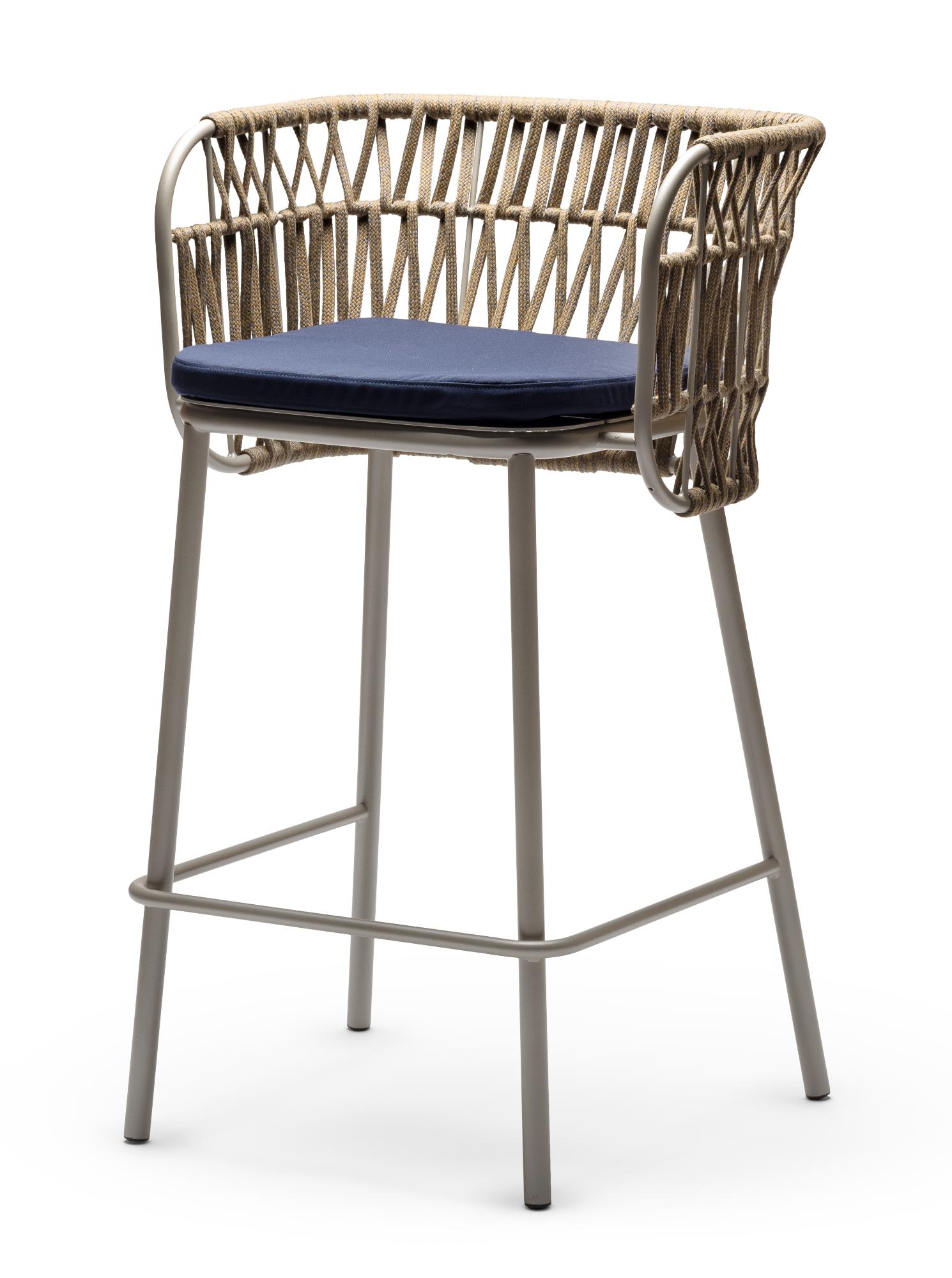 Jujube Beige and Blue Outdoor Bar Chair