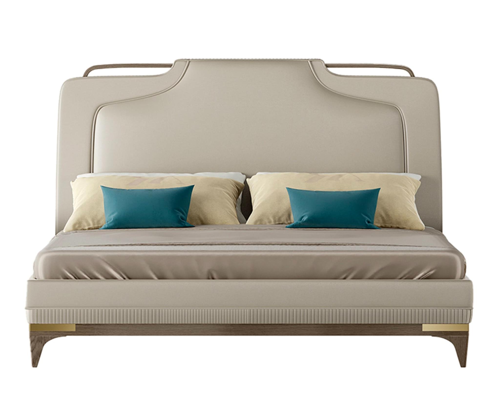 Artisanal Beige Leather Bed