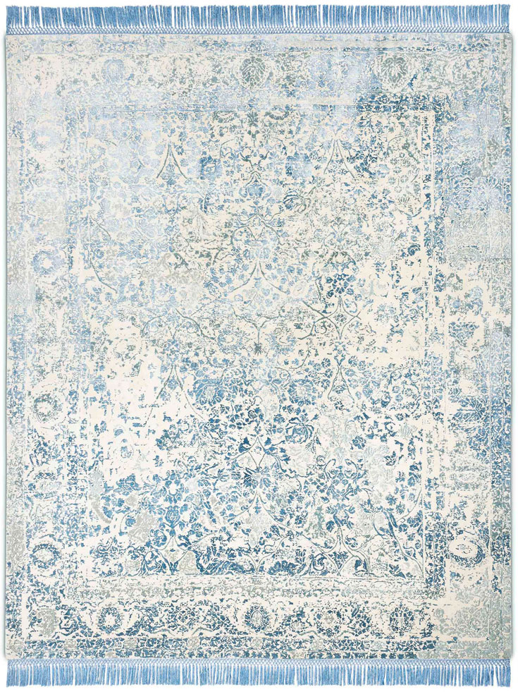 Light Blue Hand-Knotted Wool / Silk Rug ☞ Size: 305 x 427 cm