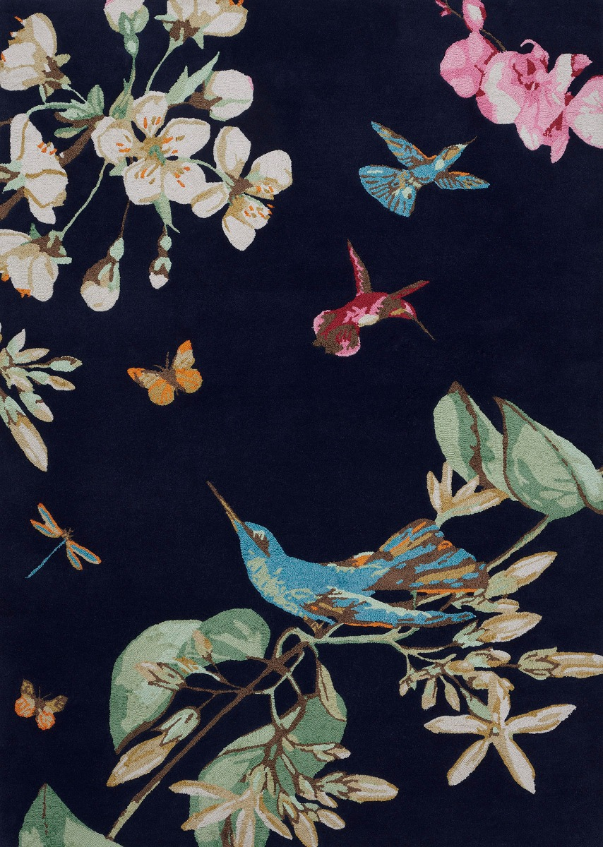 Hummingbird Navy Hand-Woven Rug