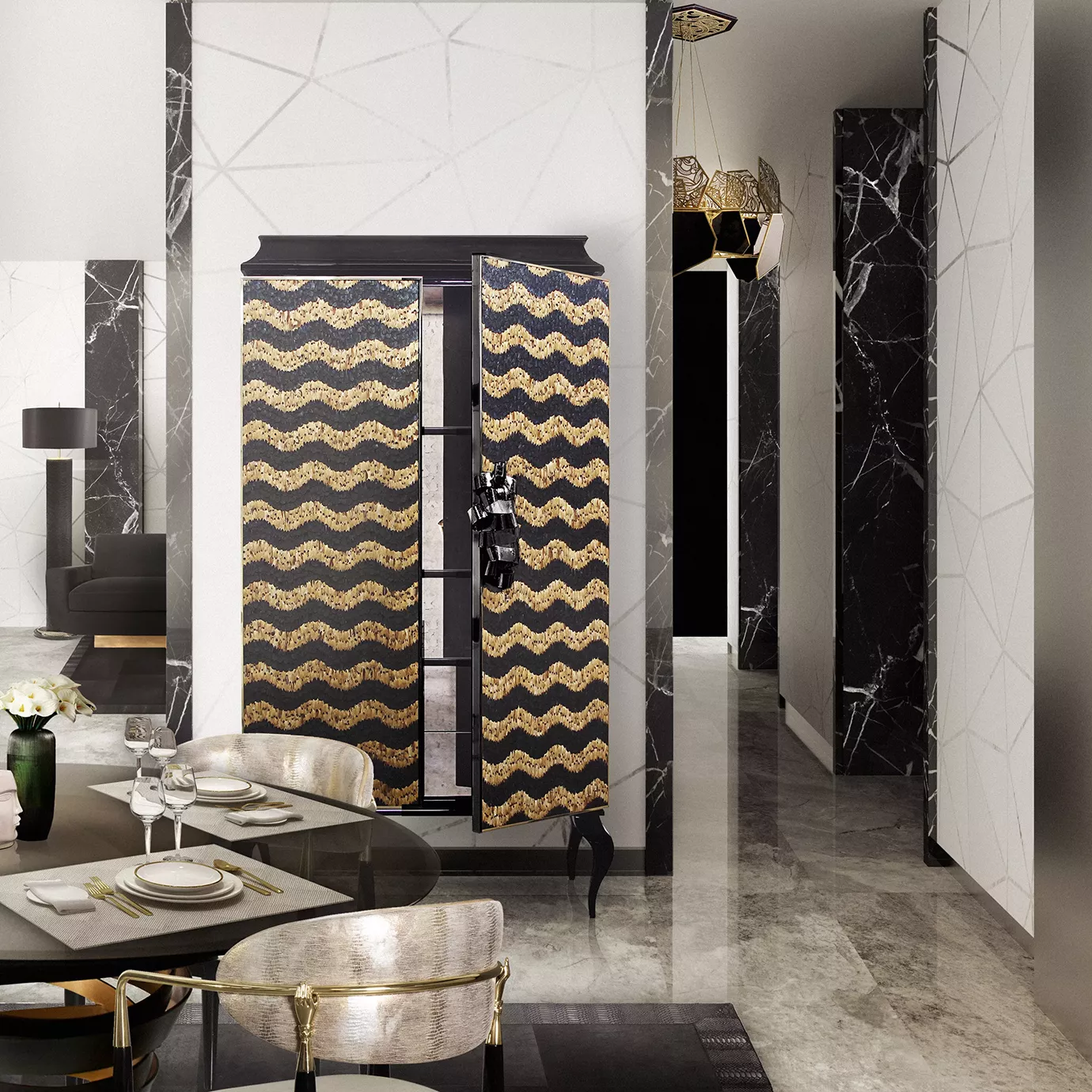 Mirage Caramel Feather Cabinet