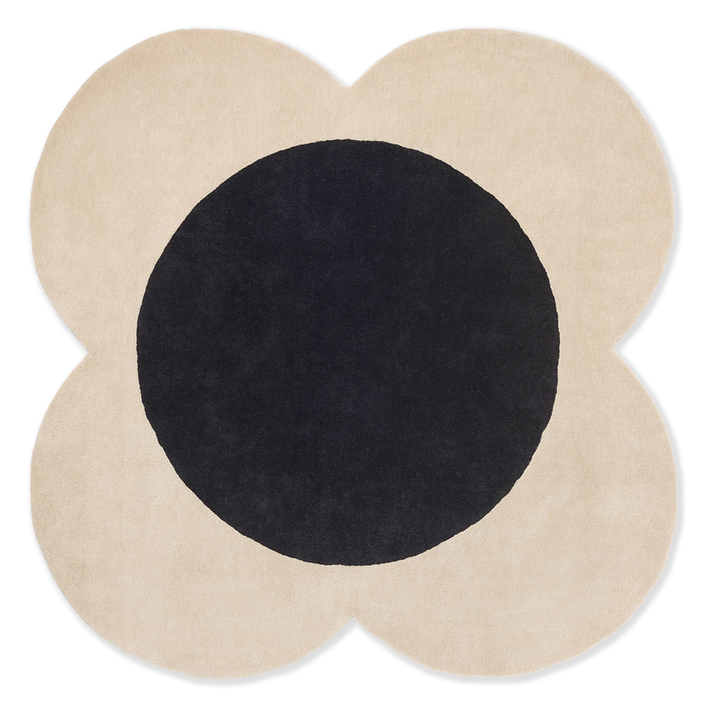 Flower Black / Ivory Designer Wool Rug | Size: Ø 200 cm