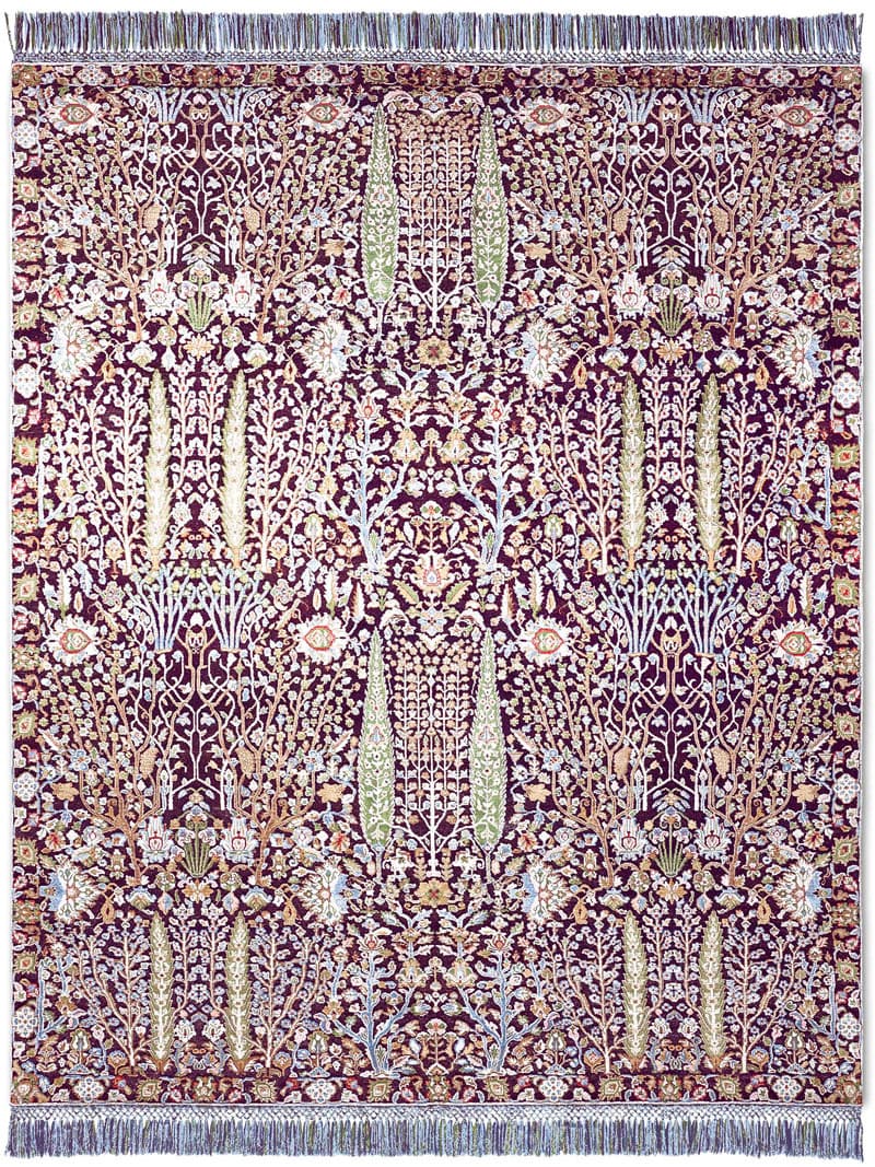 Pine Garden Purple Hand-Knotted Wool / Silk Rug | Size: 365 x 457 cm