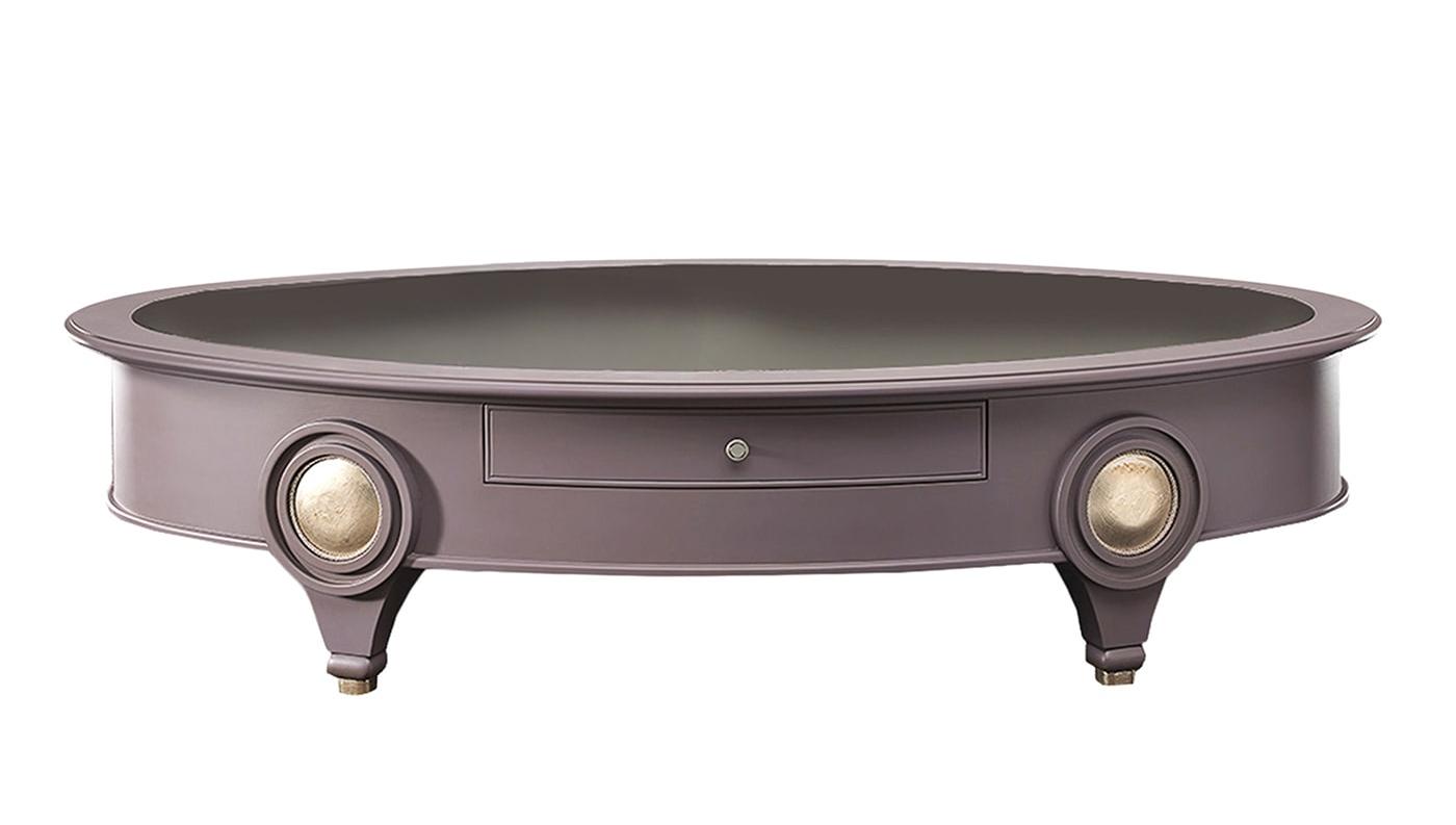 Oval Smoked Mirror Low Coffee Table