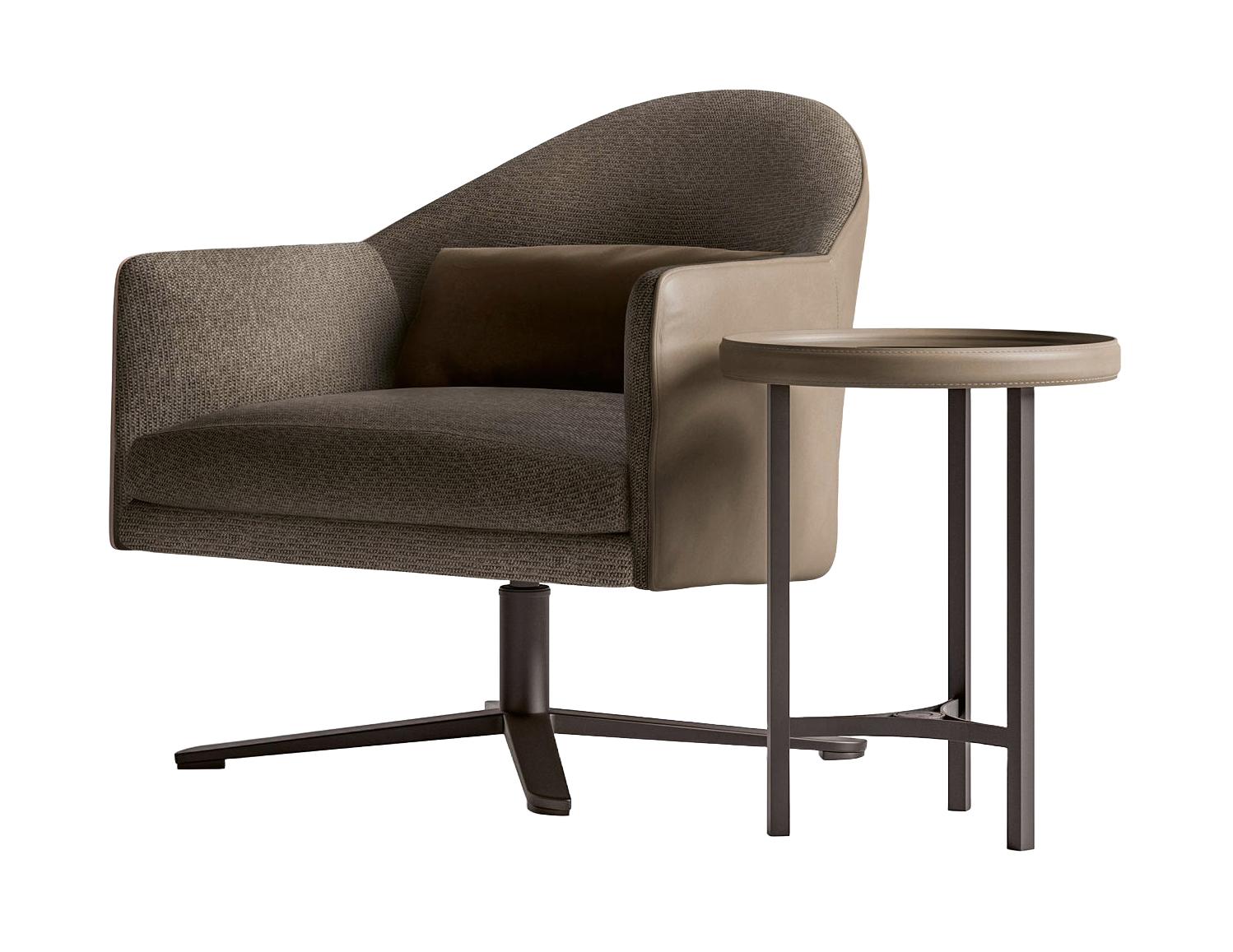 Leather and Fabric Swivel Armchair