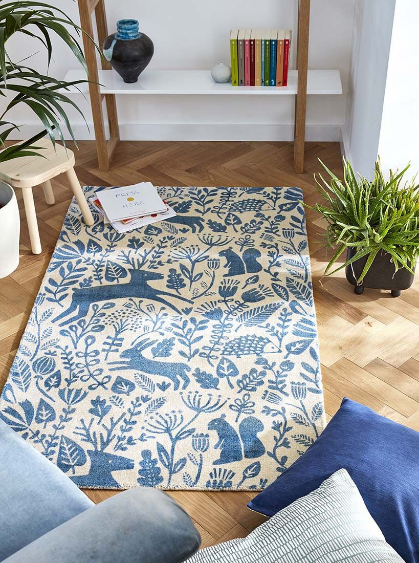 Blue & Beige Handwoven NZ Wool Rug
