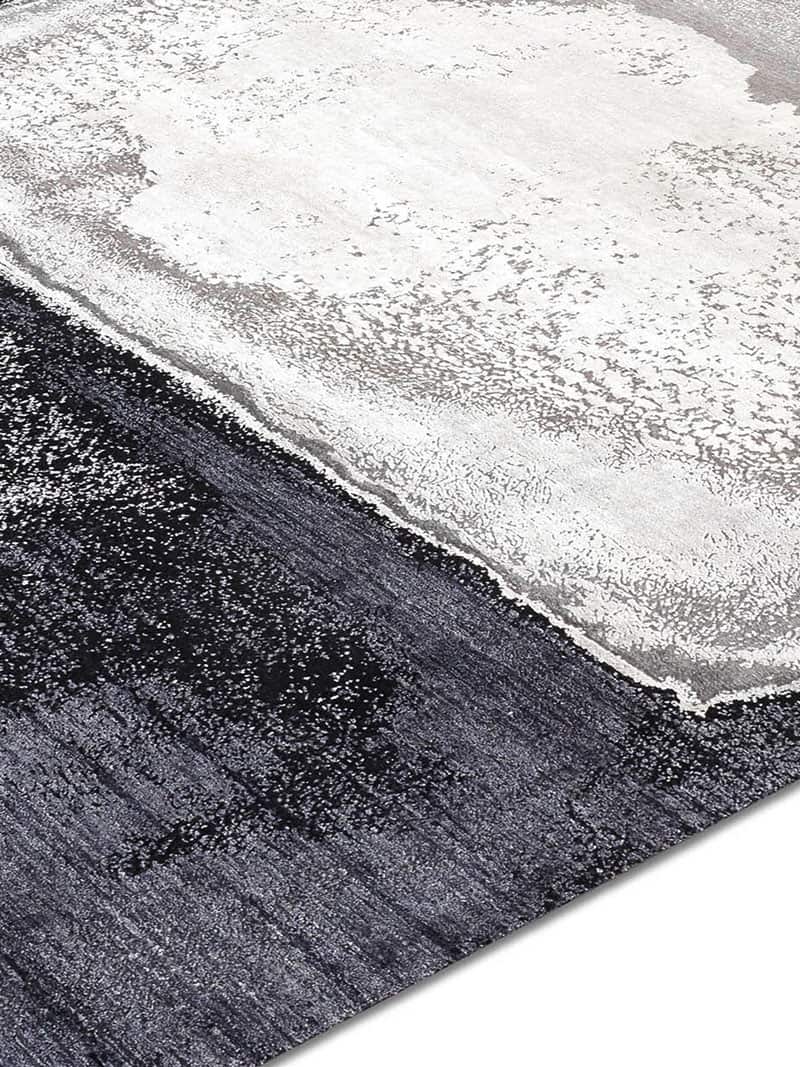 White Grey Hand-Knotted Wool / Silk Rug ☞ Size: 365 x 457 cm