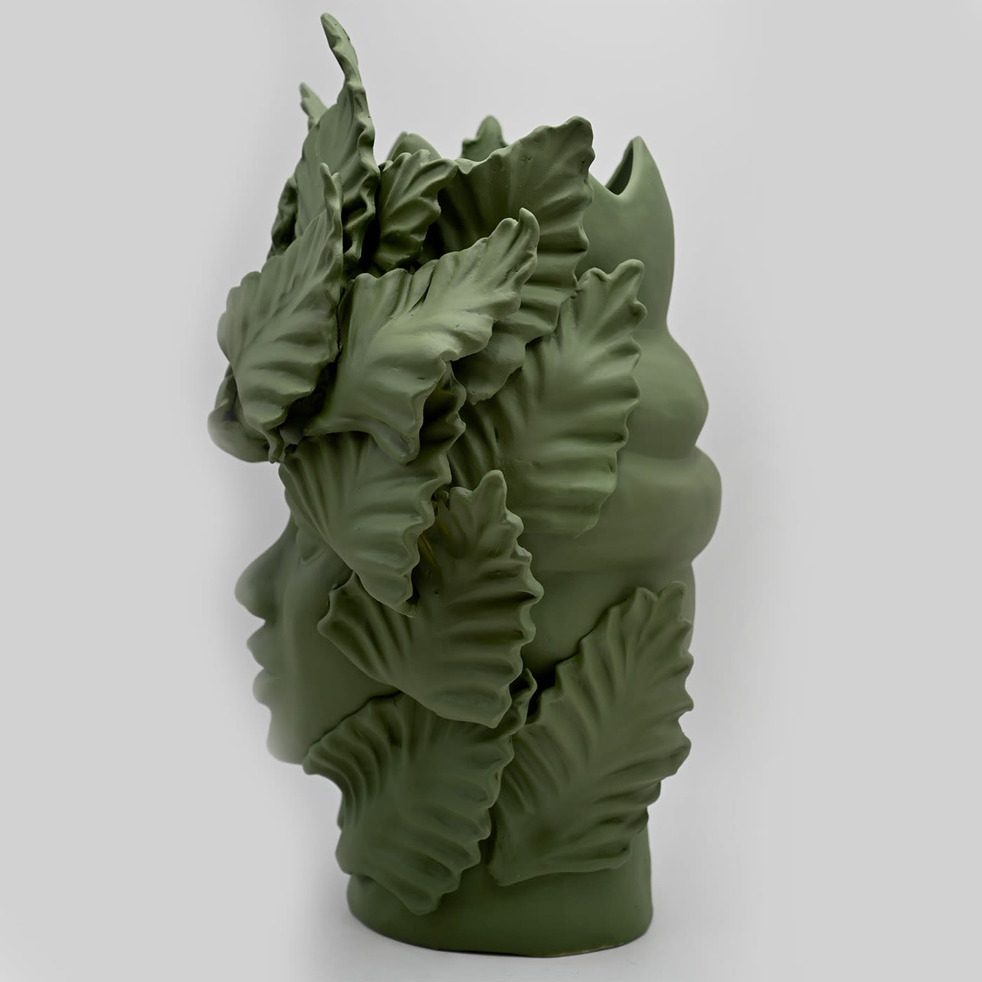 Moor's Head Sculpture with Matte Green Finish