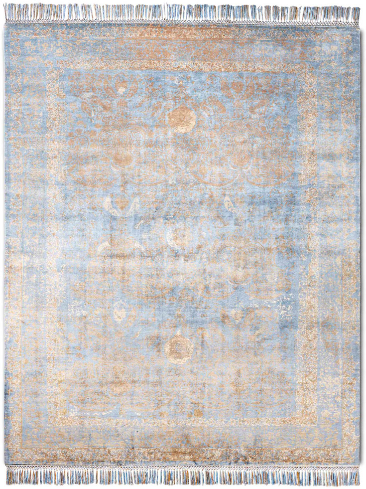 Gold / Blue Hand-Knotted Silk Rug | Size: 274 x 365 cm