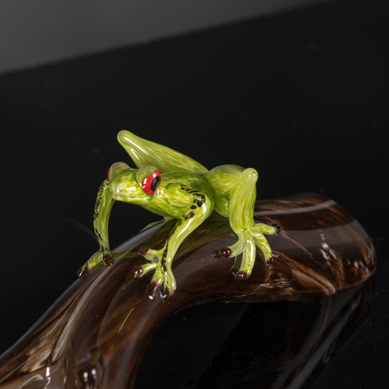 Glass Frog on Branch Artisan Figurine