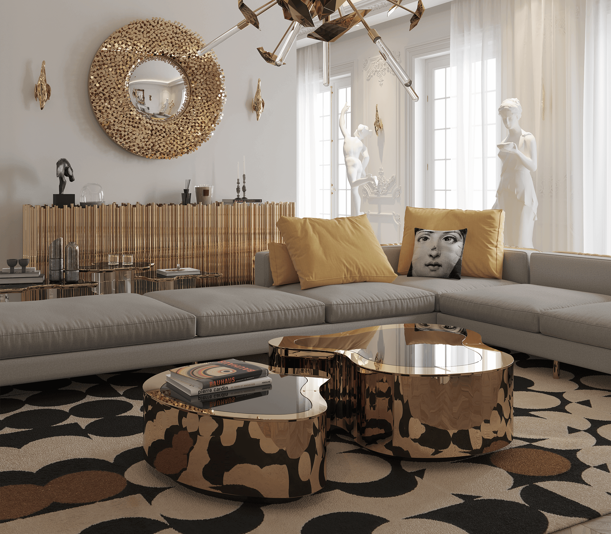 Polished Brass Coffee Table Set | Configuration: Big