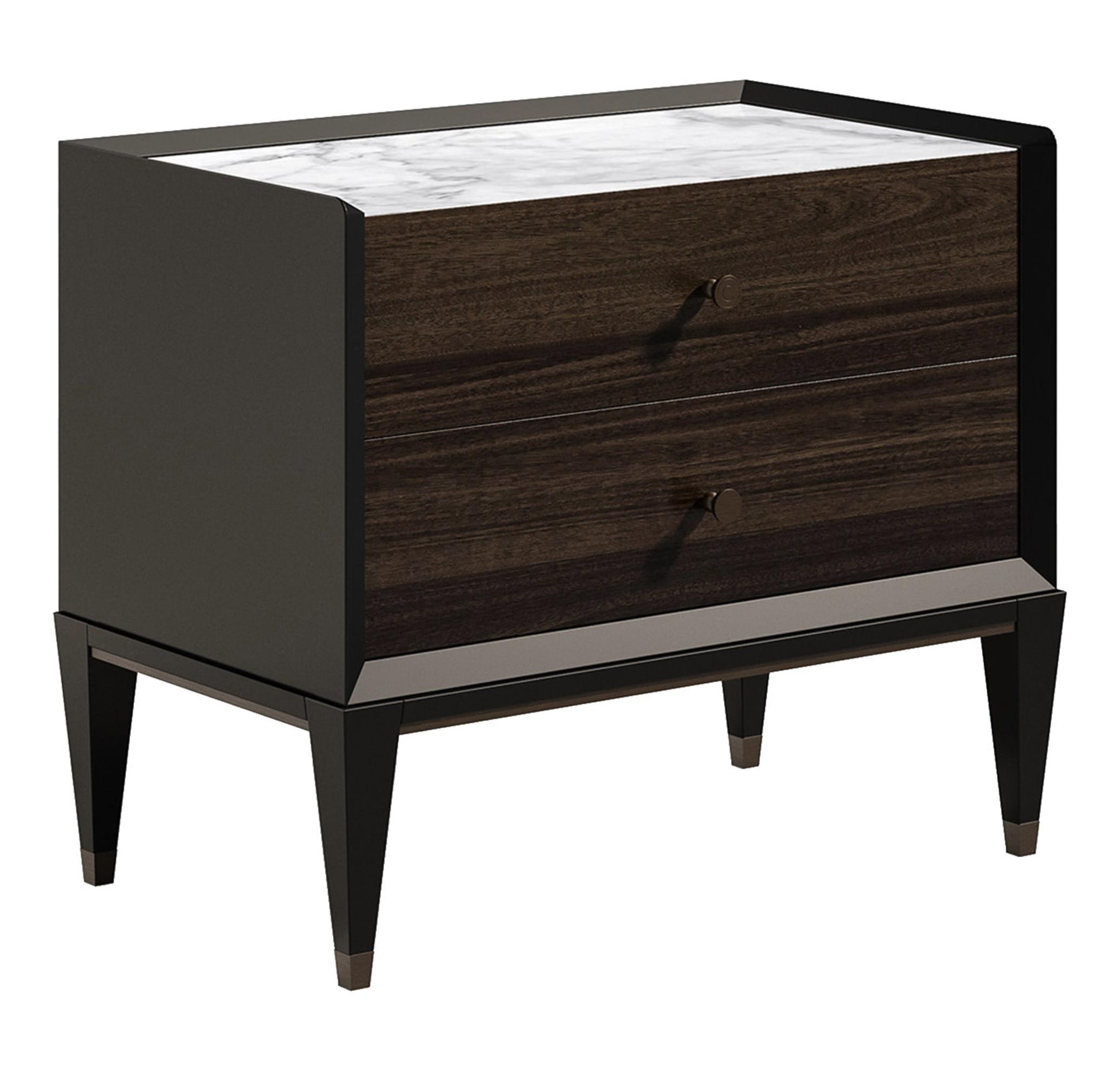 Night Side Table with Marble and Wood Elegance