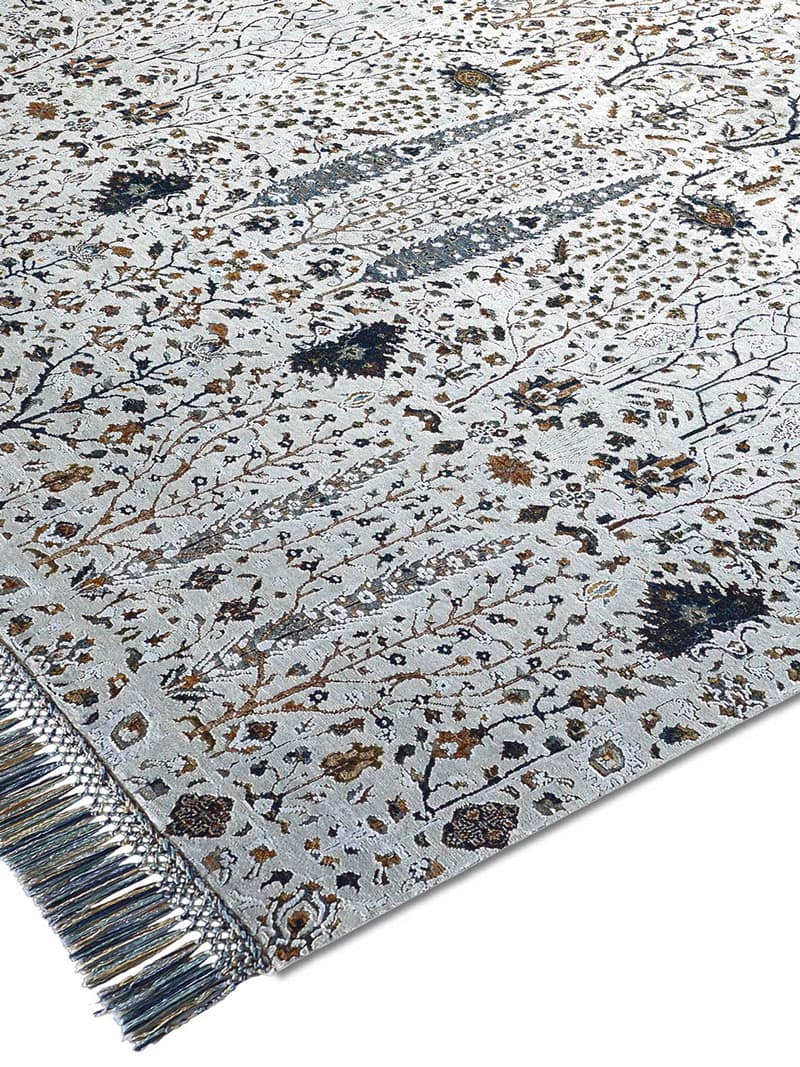 Pine Garden Silver Hand-Knotted Wool / Silk Rug