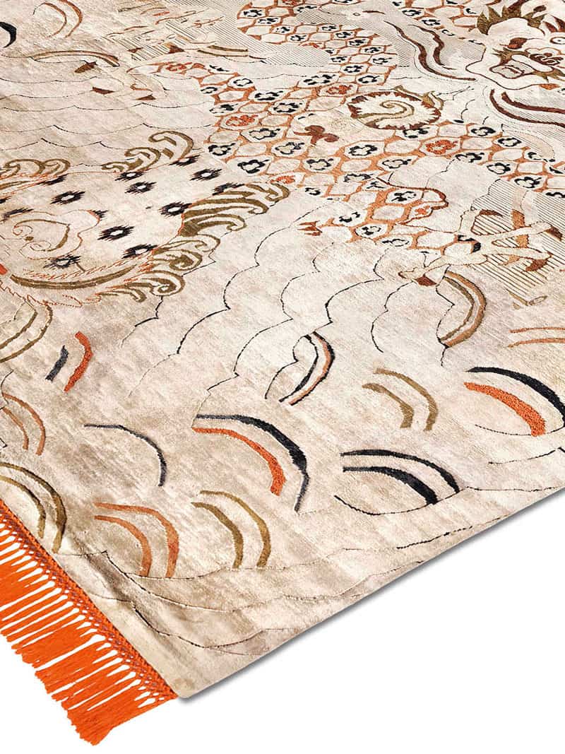 Dragon Orange / Cream Silk / Wool Rug