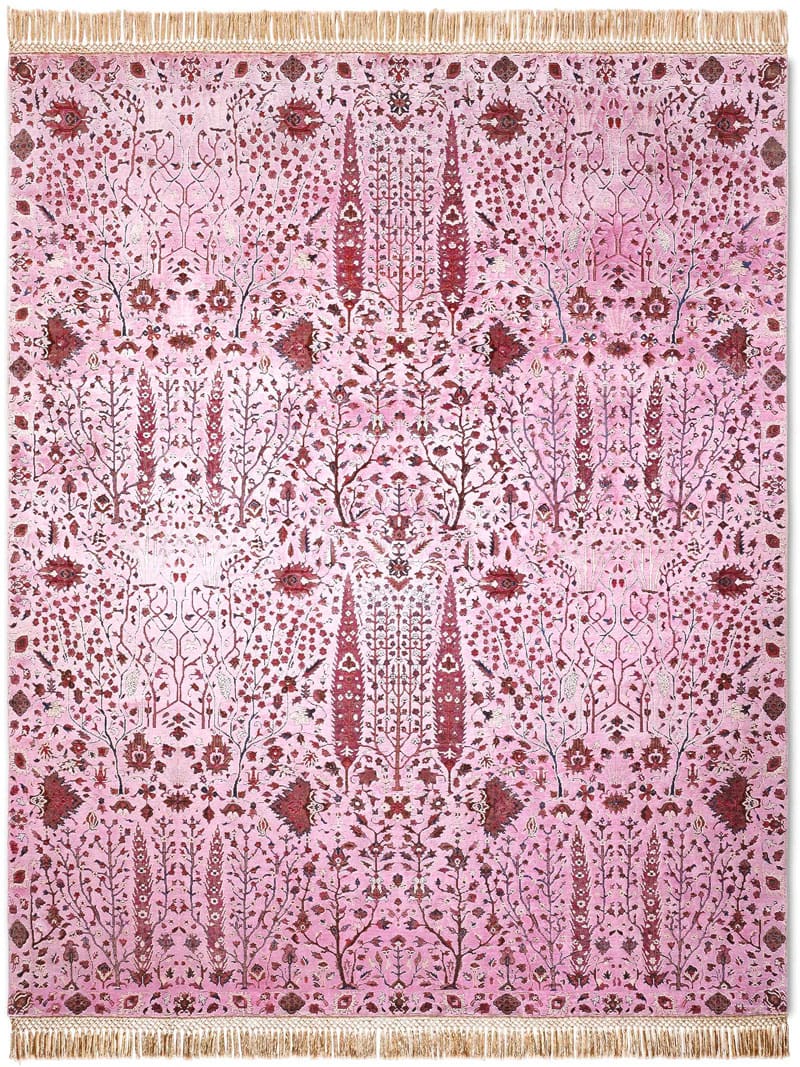 Pine Garden Pink Hand-Knotted Wool / Silk Rug