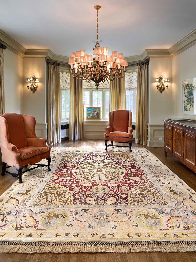 Gold Hand-Knotted Silk / Wool Rug