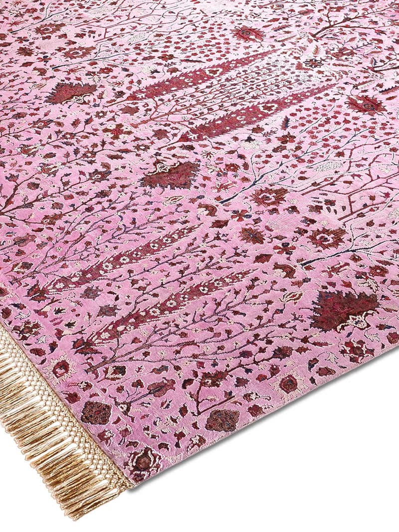Pine Garden Pink Hand-Knotted Wool / Silk Rug
